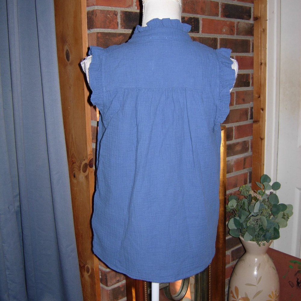 J. Crew Blue Ruffled Top S - Picture 3 of 5